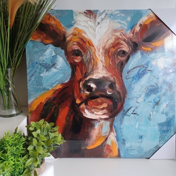 Brown Cute Cow Canvas Wall Art | 24x24 | NWOT | Farmhouse Decor | Unframed - Picture 3 of 6